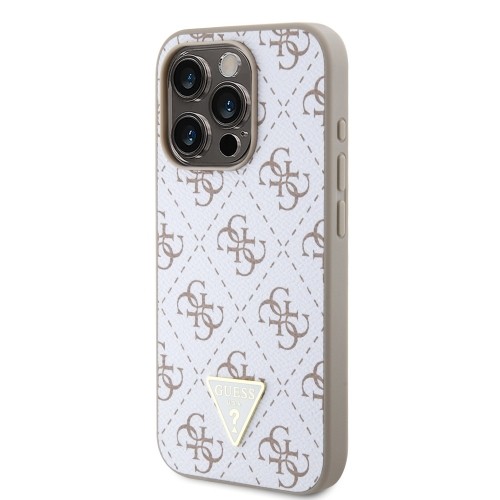 Guess PU Leather 4G Triangle Metal Logo Case for iPhone 15 Pro White image 1
