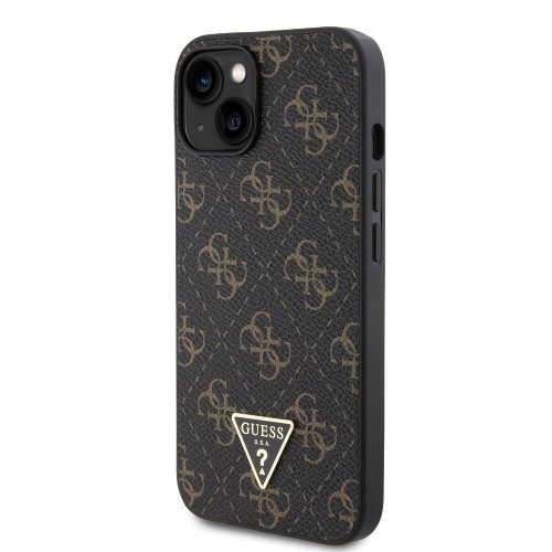 Guess PU Leather 4G Triangle Metal Logo Case for iPhone 14 Black image 1