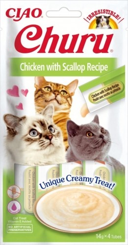INABA Churu Chicken with Scallop Recipe - cat treats - 4x14 g image 1