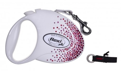 FLEXI Glam Splash Pink with Swarovski crystals M - Dog Retractable lead - 5 m - white image 1