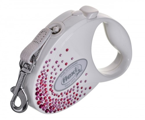 FLEXI Glam Splash Pink with Swarovski crystals S - Dog Retractable lead - 3 m - white image 1