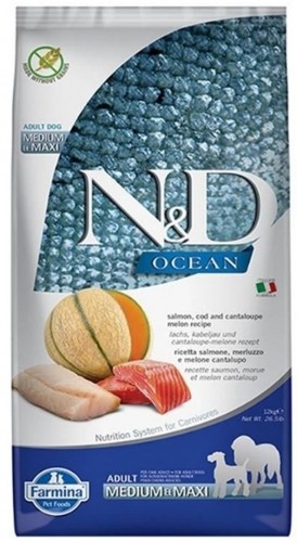 FARMINA N&D Ocean Dog Salmon, Cod, Cantaloupe, Melon Adult Medium&Maxi - dry dog food - 12 kg image 1