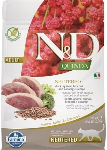 FARMINA N&D Quinoa Cat Duck, Broccoli, Asparagus Neutered Adult  - dry cat food - 300 g image 1