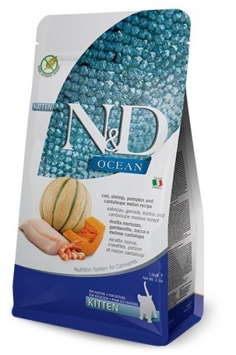 FARMINA N&D Ocean Cat Cod, Shrimp, Pumpkin and Cantaloupe Melon Kitten - dry cat food - 1.5 kg image 1