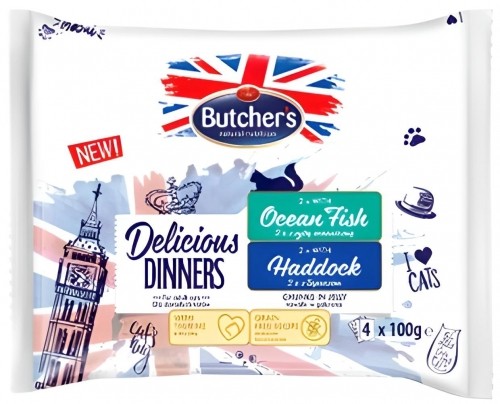 BUTCHER'S Delicious Dinners Ocean Fish, Haddock - wet cat food - 4 x 100g image 1