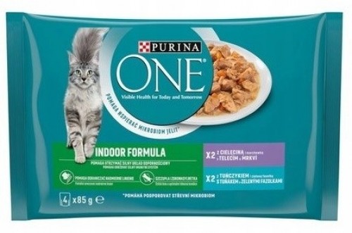 Purina Nestle PURINA One Indoor Tuna, veal - wet cat food - 4x85g image 1