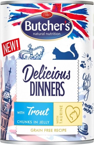 BUTCHER'S Delicious Dinners Pieces with trout in jelly - wet cat food - 400g image 1