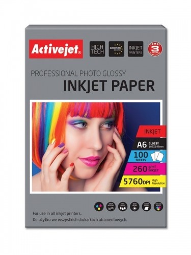 Activejet AP6-260GR100 photo paper for ink printers; A6; 100 pcs, 10x15 image 1