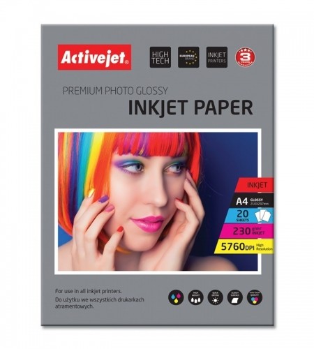 Activejet AP4-230G20 glossy photo paper for ink printers; A4; 20 pcs image 1