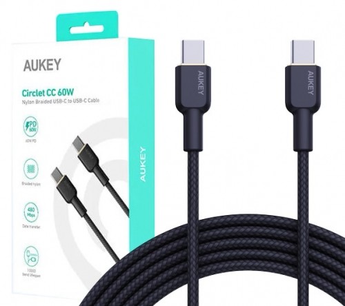 AUKEY CB-NCC2 USB-C Type-C Power Delivery PD 60W 3A 1.8m Nylon Black image 1