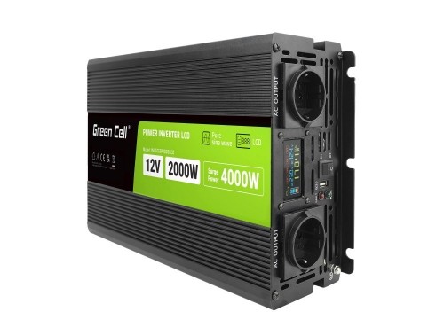 Green Cell PowerInverter LCD 12V 2000W/40000W car inverter with display - pure sine wave image 1