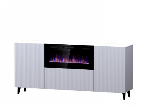 Cama Meble PAFOS chest of drawers with electric fireplace 180x42x82 cm white matt image 1