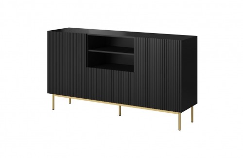 Cama Meble PAFOS chest of drawers on golden steel frame 150x40x90 cm matte black image 1