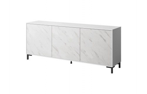 Cama Meble MARMO 3D chest of drawers 200x45x80,5 cm white matt/marble white image 1