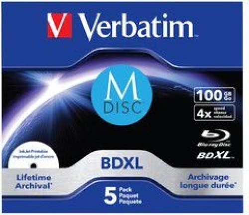 Verbatim 1x5 M-Disc BD-R Blu-Ray 100GB 4x Speed inkjet print (43834) image 1