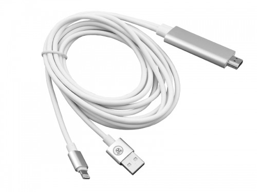IPHONE MHL HDMI|Zibens+USB kabelis, 2M, HQ. image 1