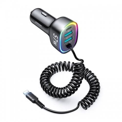 Joyroom 4 in 1 Fast Car Charger PD, QC3.0, AFC, FCP with 1.6m 57W Lightning Cable Black (JR-CL20) image 1