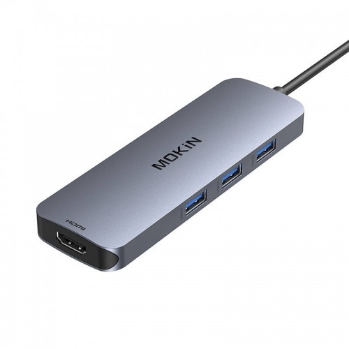 MOKiN Adapter Hub 8in1 USB-C to 2x 4K 60Hz HDMI + USB-C + USB 3.0 + SD + Micro SD (silver) image 1