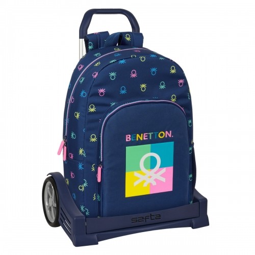 School Rucksack with Wheels Benetton Cool Navy Blue 30 x 46 x 14 cm image 1