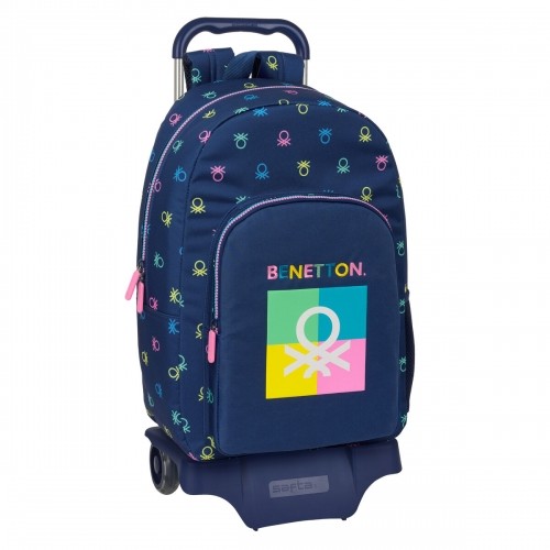 School Rucksack with Wheels Benetton Cool Navy Blue 30 x 46 x 14 cm image 1