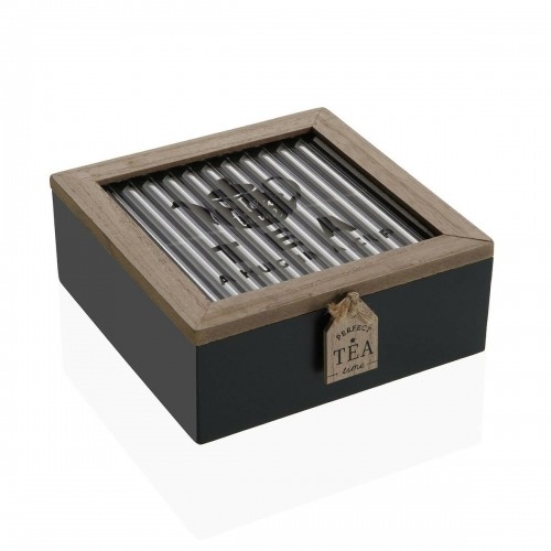 Коробочка для чая Versa Чёрный Металл Деревянный MDF 16,5 x 16,5 x 6,5 cm image 1