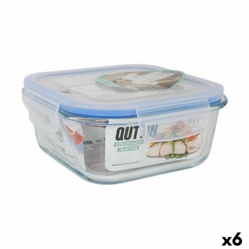 Square Lunch Box with Lid Quttin Transparent 750 ml 16 x 16 x 7 cm (6 Units) image 1