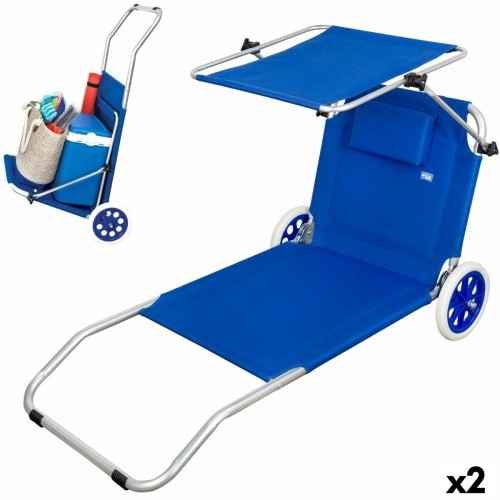 Sun-lounger Aktive Blue Awning Folding cart 62 x 62 x 117 cm (2 Units) image 1