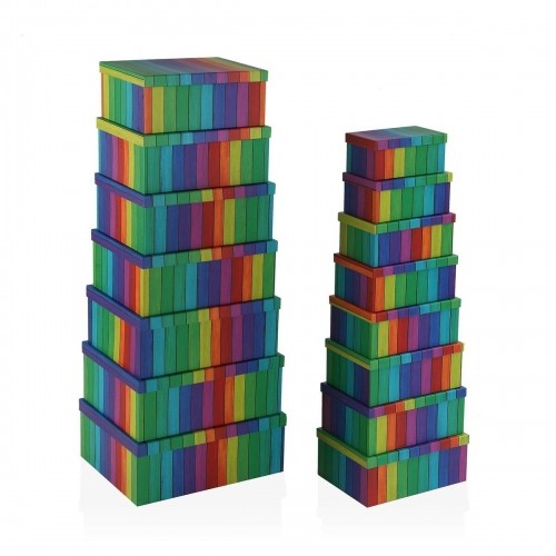 Set of Stackable Organising Boxes Versa Rainbow Cardboard 15 Pieces 35 x 16,5 x 43 cm image 1
