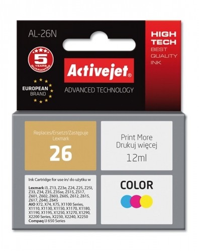 Activejet AL-26N Ink Cartridge (replacement for Lexmark 26 10N0026; Supreme; 12 ml; color) image 1