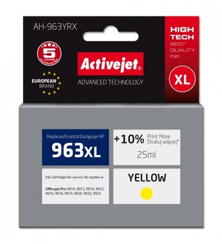 Activejet AH-963YRX Ink (replacement for HP 963XL 3JA29AE; Premium; 1760 pages; 25 ml, yellow) image 1