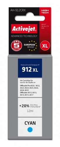 Activejet AH-912CRX Ink Cartridge (replacement for HP 912XL 3YL81AE; Premium; 990 pages; cyan) image 1