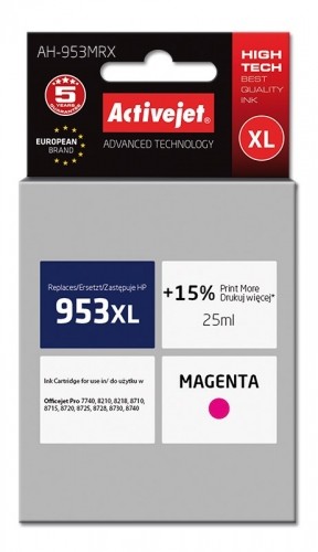 Activejet AH-953MRX ink (replacement for HP 953XL F6U17AE; Premium; 25 ml; magenta) image 1