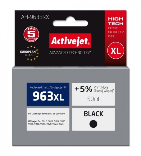 Activejet AH-963BRX Ink Cartridge (replacement for HP 963XL 3JA30AE; Premium; 2100 pages; 50 ml, black) image 1