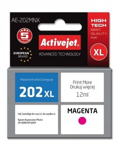 Activejet AE-202MNX ink (replacement for Epson 202XL H34010; Supreme; 12 ml; magenta) image 1