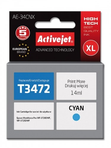 Activejet AE-34CNX ink (replacement for Epson 34XL T3472; Supreme; 14 ml; cyan) image 1