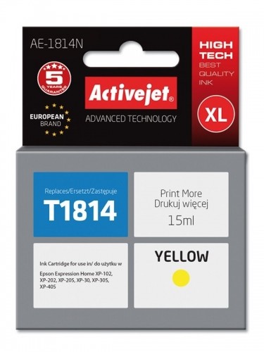 Activejet AE-1814N Ink cartridge (replacement for Epson 18XL T1814; Supreme; 15 ml; yellow) image 1