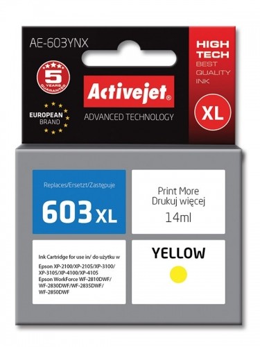 Activejet AE-603YNX ink (replacement for Epson 603XL T03A44; Supreme; 14 ml; yellow) image 1