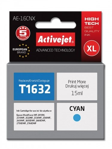 Activejet AE-16CNX Ink cartridge (replacement for Epson 16XL T1632; Supreme; 15 ml; cyan) image 1