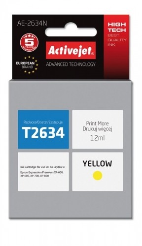 Activejet AE-2634N Ink cartridge (replacement for Epson 26 T2634; Supreme; 12 ml; yellow) image 1