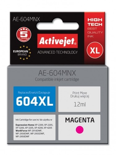 Activejet AE-604MNX printer ink for Epson (replacement Epson 604XL C13T10H34010) yield 350 pages; 12 ml; Supreme; Magenta image 1