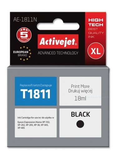 Activejet AE-1811N Ink Cartridge (Replacement for Epson 18XL T1811; Supreme; 18 ml; black) image 1