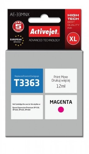 Activejet AE-33MNX Ink cartridge (replacement for Epson 33XL T3363; Supreme; 12 ml; magenta) image 1