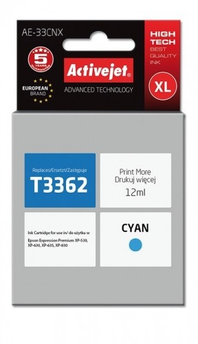 Activejet AE-33CNX Ink cartridge (replacement for Epson 33XL T3362; Supreme; 12 ml; cyan) image 1