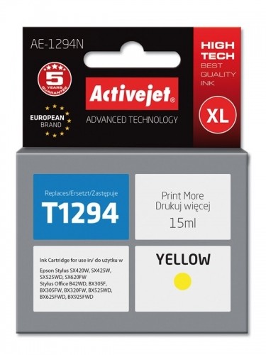 Activejet AE-1294N Ink cartridge (replacement for Epson T1294; Supreme; 15 ml; yellow) image 1