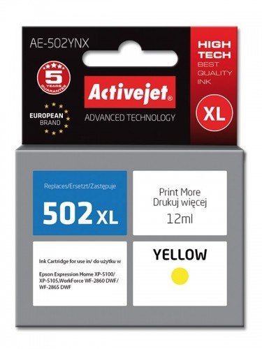 Activejet AE-502YNX ink (replacement for Epson 502XL W44010; Supreme; 12 ml; yellow) image 1