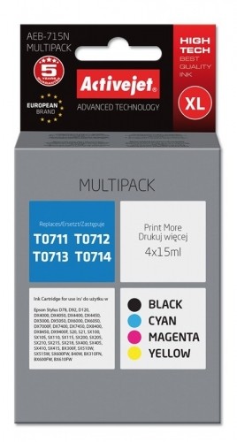 Activejet AEB-715N Ink (replacement for Epson T0715; Supreme; 4 x 15 ml; black, magenta, cyan, yellow) image 1