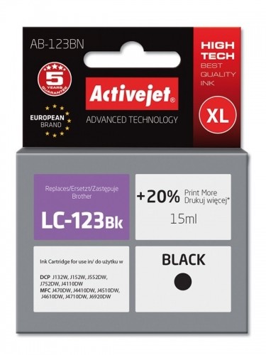 Activejet AB-123BN ink (replacement for Brother LC123Bk/LC121Bk; Supreme; 15 ml; black) image 1