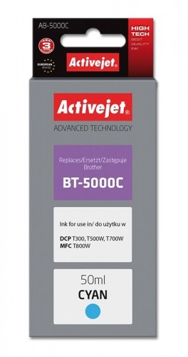 Activejet AB-5000C Ink Bottle (Replacement for Brother BT-5000C; Supreme; 50 ml; cyan) image 1