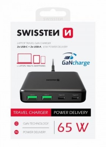 Swissten Desktop GaN Charger Adaperis 2x USB-C |  2x USB | 65W image 1