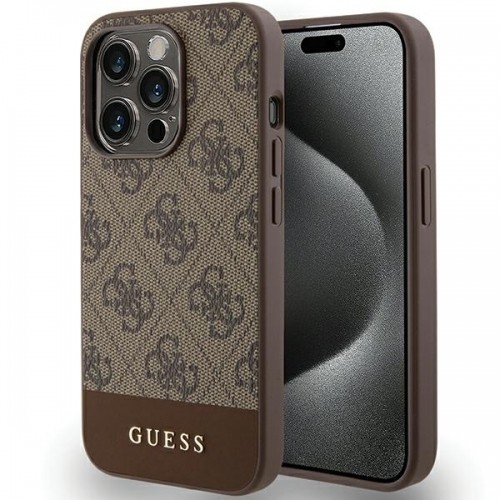 Guess GUHCP15XG4GLBR iPhone 15 Pro Max 6.7" brązowy|brown hardcase 4G Stripe Collection image 1